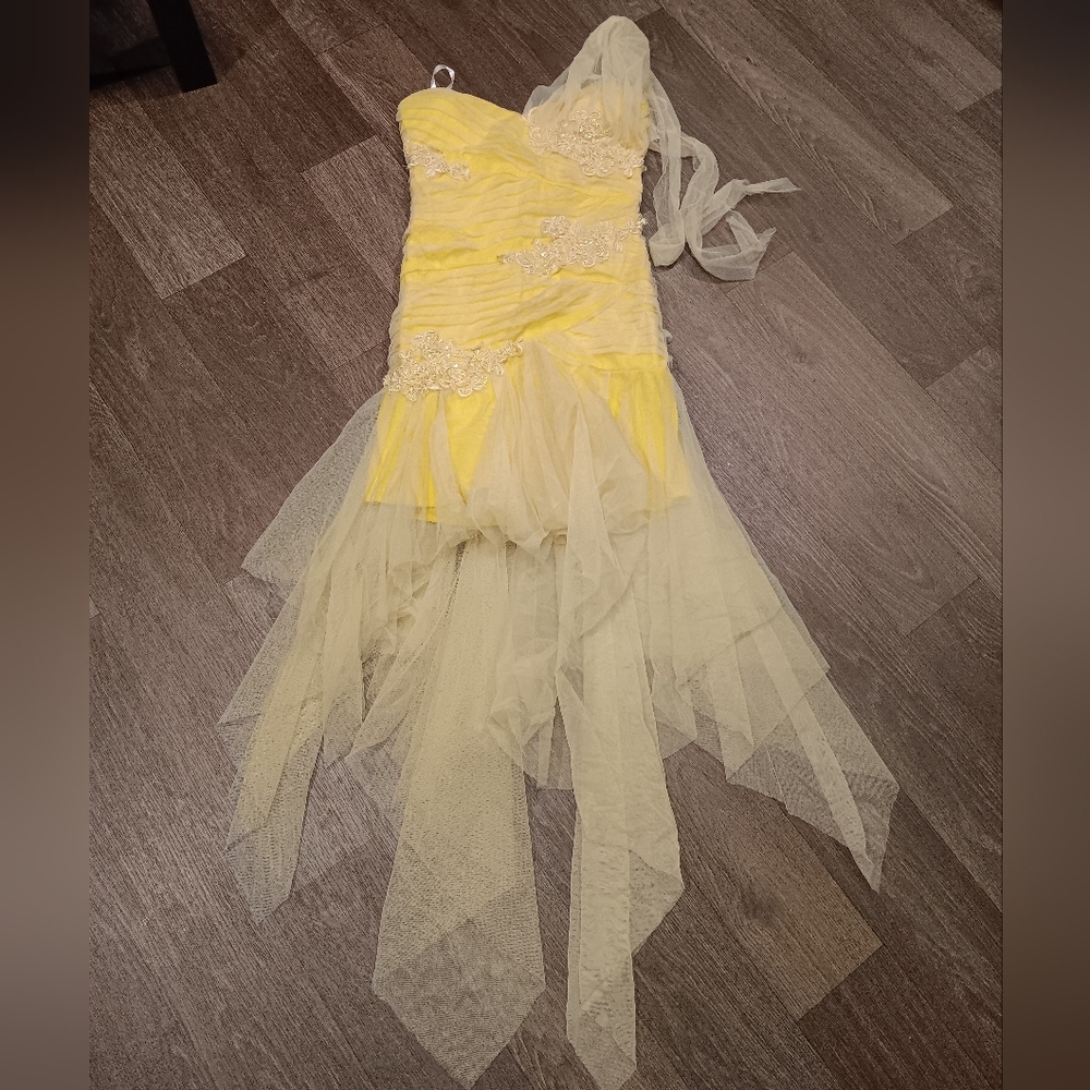 Y2k Roberta Bridal Yellow Dress with Tulle Overlay